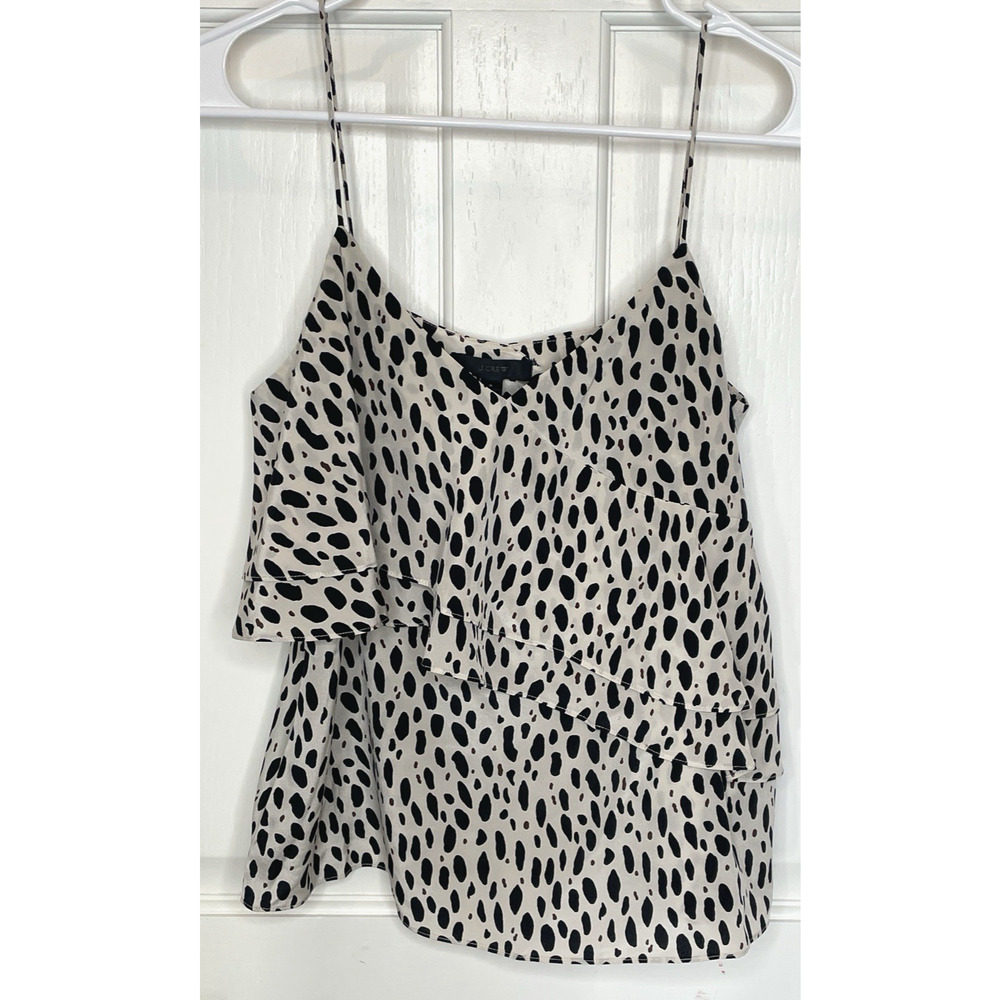 NWT J. Crew Women's 100% Silk Tiered Cami Sz 2 Leopard Strap Boho Feminine City